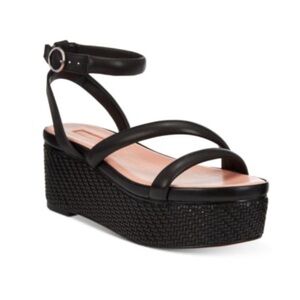 Avec Les Filles Black Leather Strappy Woven Platform Sandals